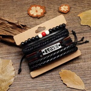 Bold Multicolor Love Leather Wrap Bracelet Set for Men (4 Layers)