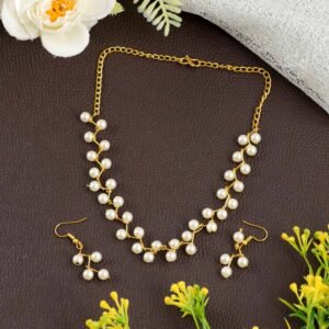 Gold-Toned Mogra Korean White Pearl Choker Jewellery Set
