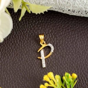 Gold Plated Ad Crystal Cubic Zirconia “P” Alphabet Without Chain Pendant for Women/Girls.