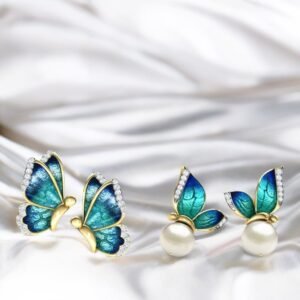Elegant Combo Set: 2 Butterfly Pearl Stud Earrings