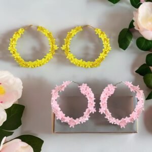 Handmade Beaded Floral Hoop Earrings Combo Set