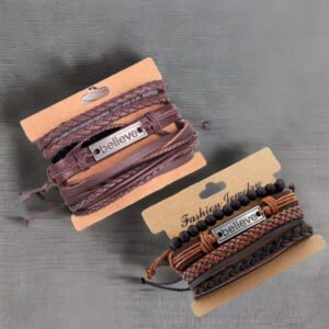 Believe Men’s Duo Black & Brown Leather Multi-strand Bracelet Combo Set