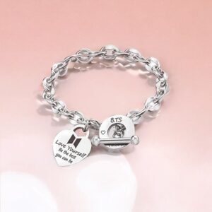 Silver-Plated Heart Lock Link Chain Bracelet for Unisex