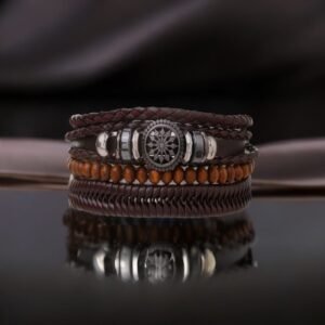 Men’s Silver-Plated Floral Multistring Brown Wrap Bracelet