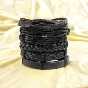 Men Set Of 6 Leather Multistrand Bracelet