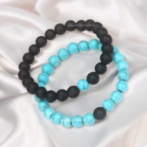 Onyx Turquoise Blue-Black Beads Stretch Bracelet