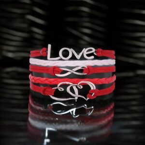 Multistring Red and White Love/Heart Wrap Bracelet