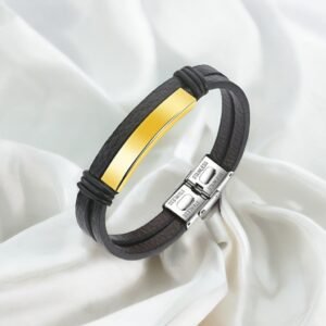 Gold-Tone Wrap Black Bracelet for Men