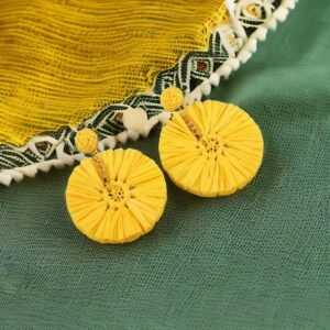 Handcrafted Yellow Thread Detailed Dangler Earrings