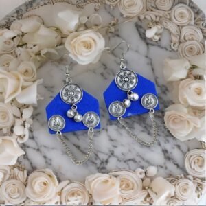 Royal Blue Fabric Chain String Dangler Earrings