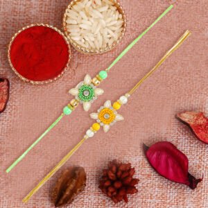 Set of 2 Pearl Bedaed Floral Combo Rakhi Set For Brother