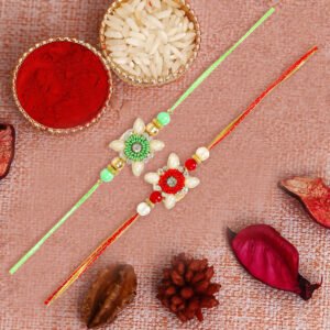 Set of 2 Pearl Bedaed Floral Combo Rakhi Set For Brother