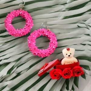 Combo for Women Pink Hoop Earrings & Red Teddy Bear