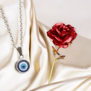 Evil Eye Pendant Chain & Red Rose Combo Set