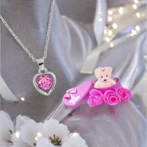 Heart Pendant Chain & Pink Teddy Bear Combo Gift Set