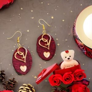 Heart Dangle Earrings &Red Teddy Bear Combo Set